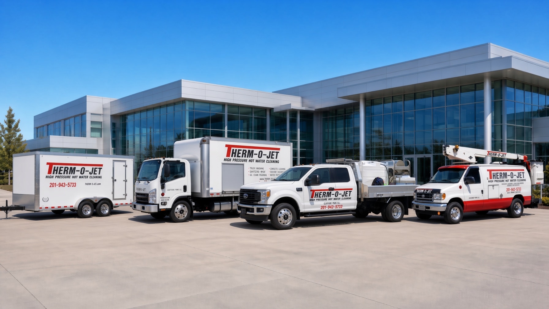 Therm-O-Jet truck fleet — self-contained pressure washing vehicles serving northern New Jersey